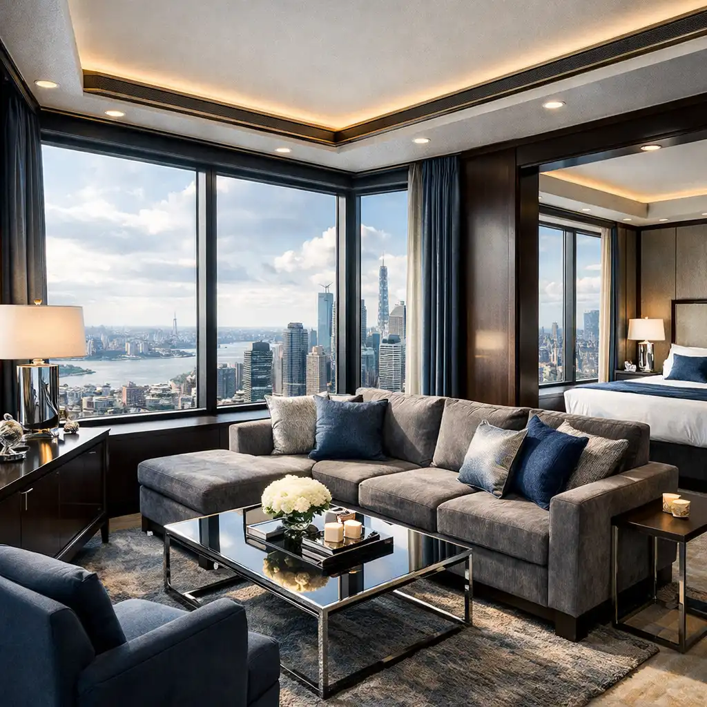 Deluxe Corner Suite with dual-aspect windows and spacious living area