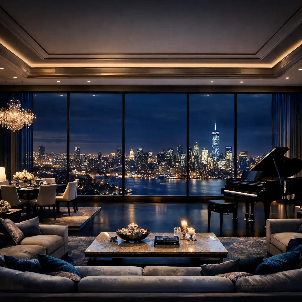 Presidential Penthouse with expansive living areas and glittering skyline views